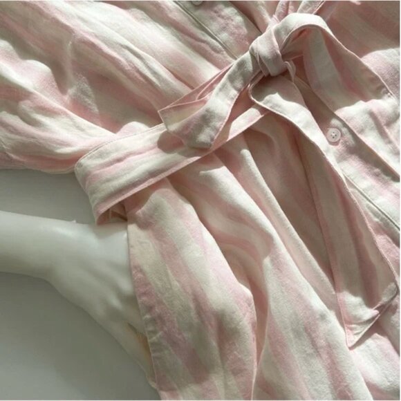 DRAPER JAMES Trisha Linen Shirtdress in Light Pink Cabana Stripe, 2X LN - Picture 7 of 11
